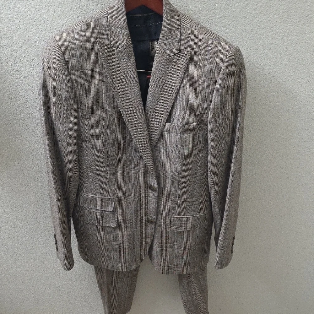 Stafford Signature 100% Wool Brown & Blue Plaid Suit 40R jacket 34×32 Pants - Picture 12 of 12